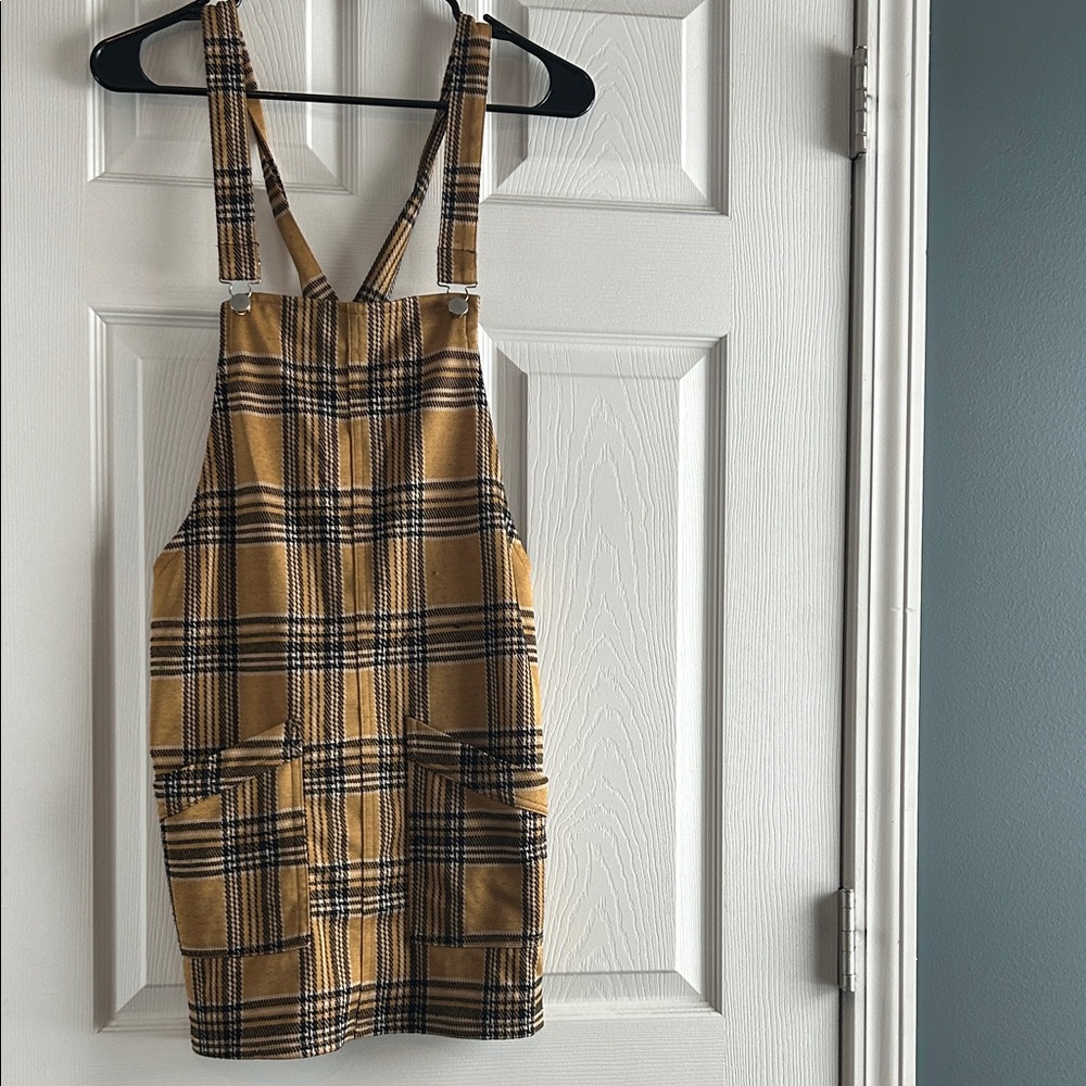 Plaid Pinafore Dress in Yellow and Black